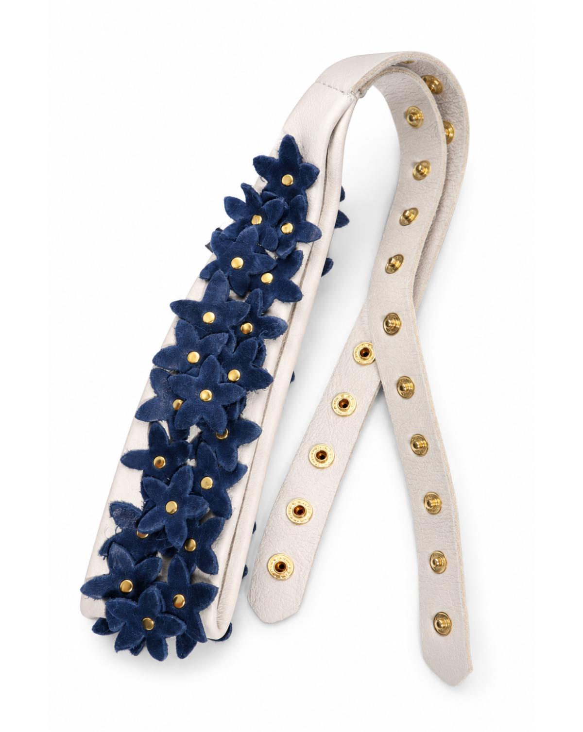 Flower Naomi Leather Belt - Marfil & Indigo