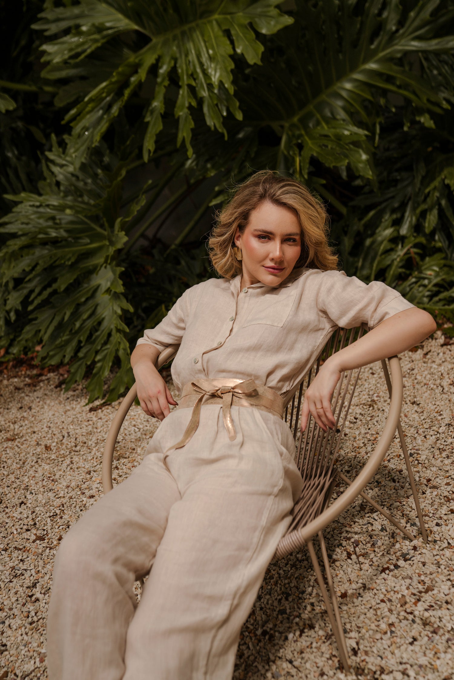 Italian Linen 3/4 SLV Button Down Shirt - Beige