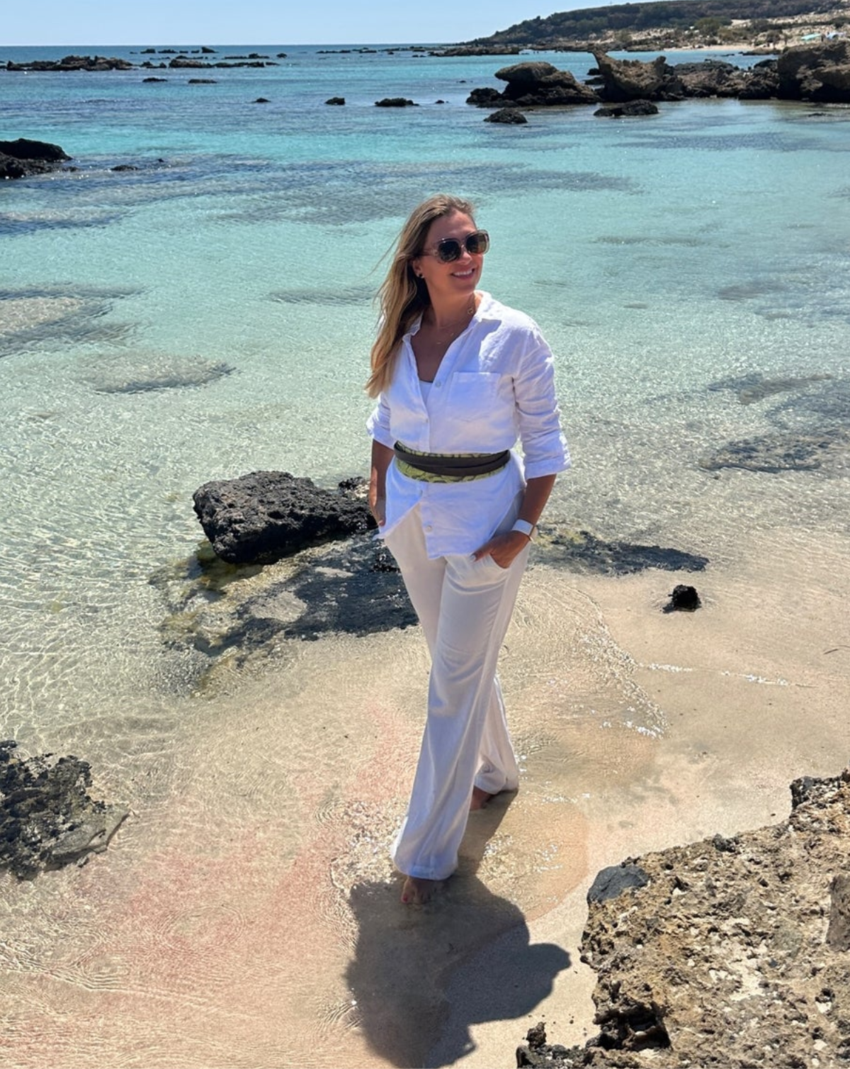 Linen Long Sleeve Button Down Shirt - White