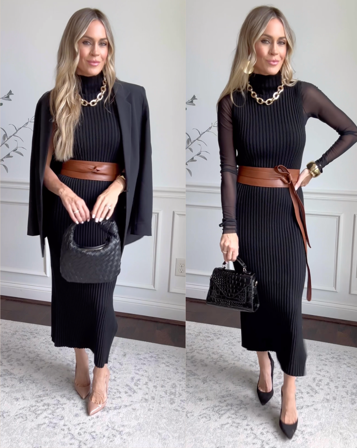 Jay Peak Rib Sleeveless Mock Neck Fitted Dress - Black