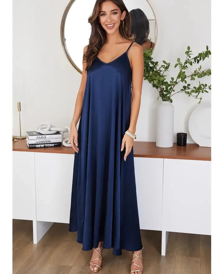 Slip Maxi Dress Silky - Navy