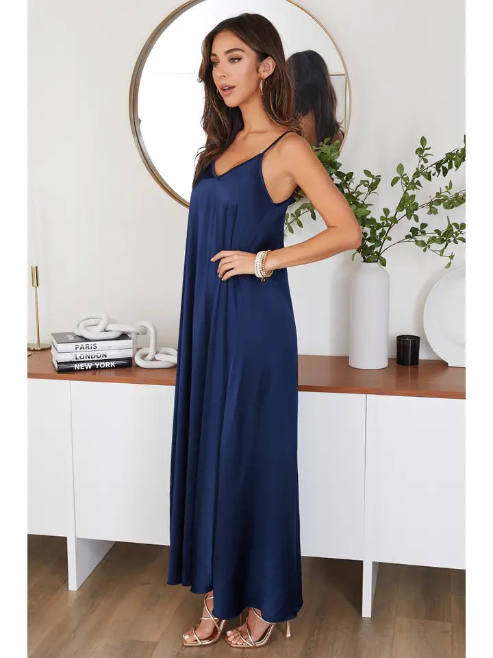 Slip Maxi Dress Silky - Navy