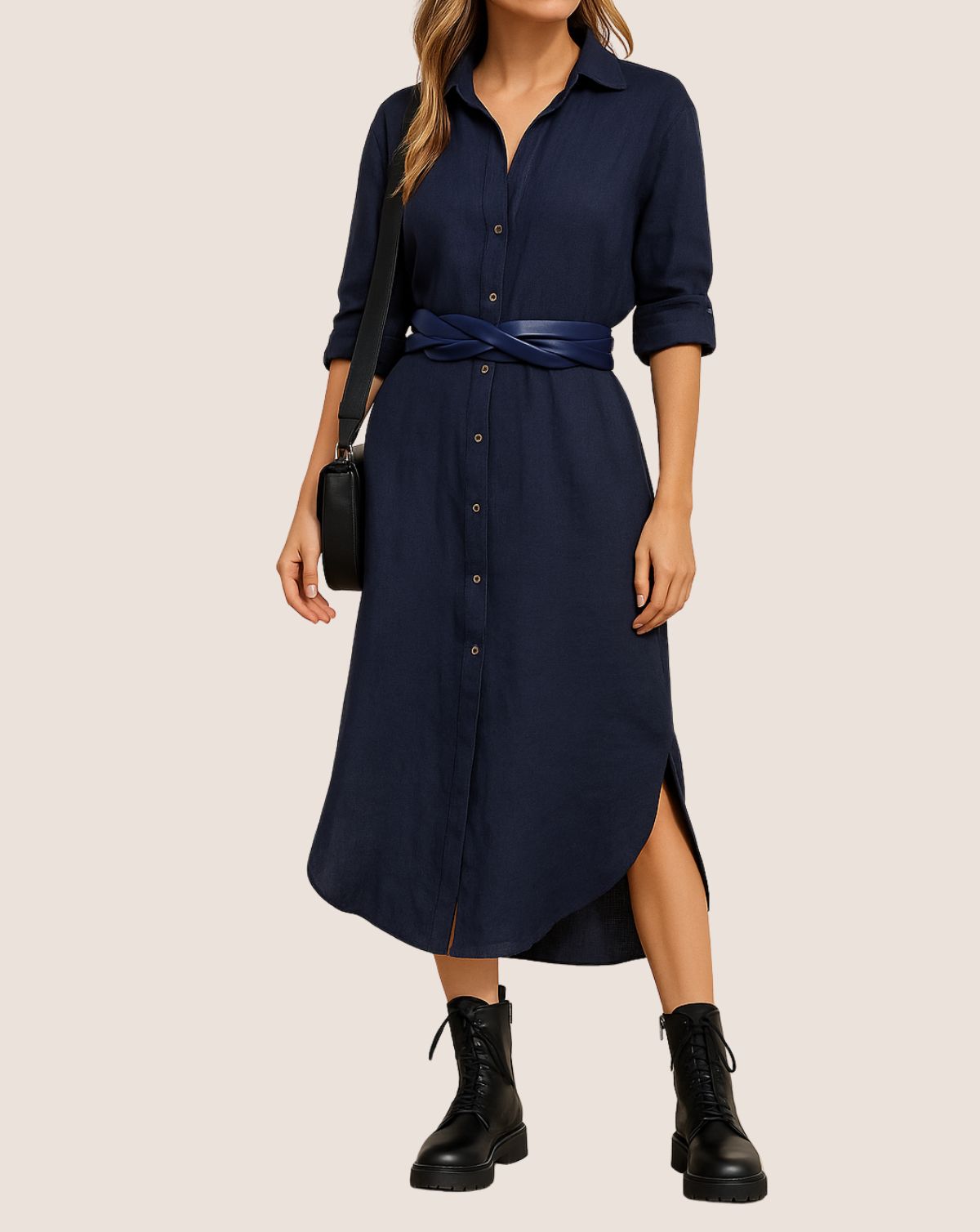 Solid Midi-Length Dress - Black