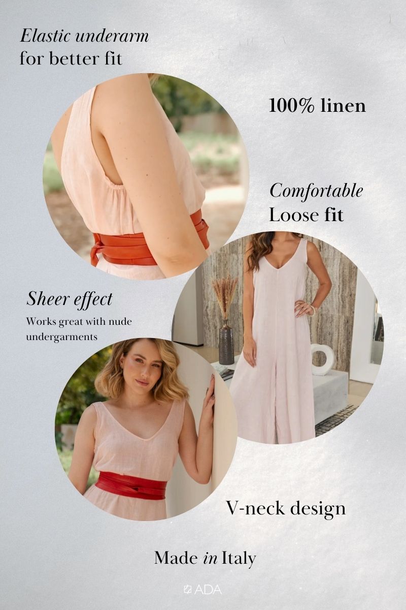 V-Neck Linen Jumpsuit Sleeveless - Blush