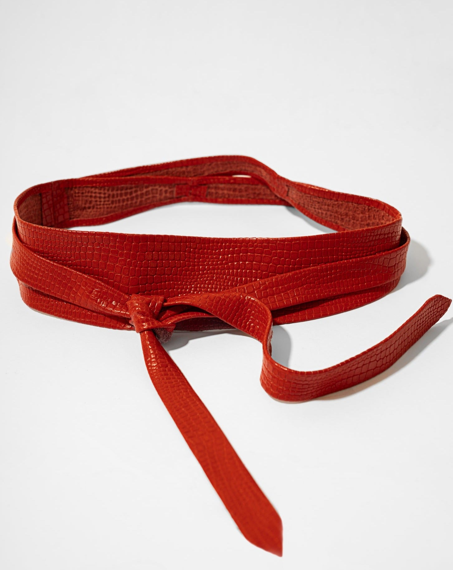 Wrap Leather Belt - Red Small Croco