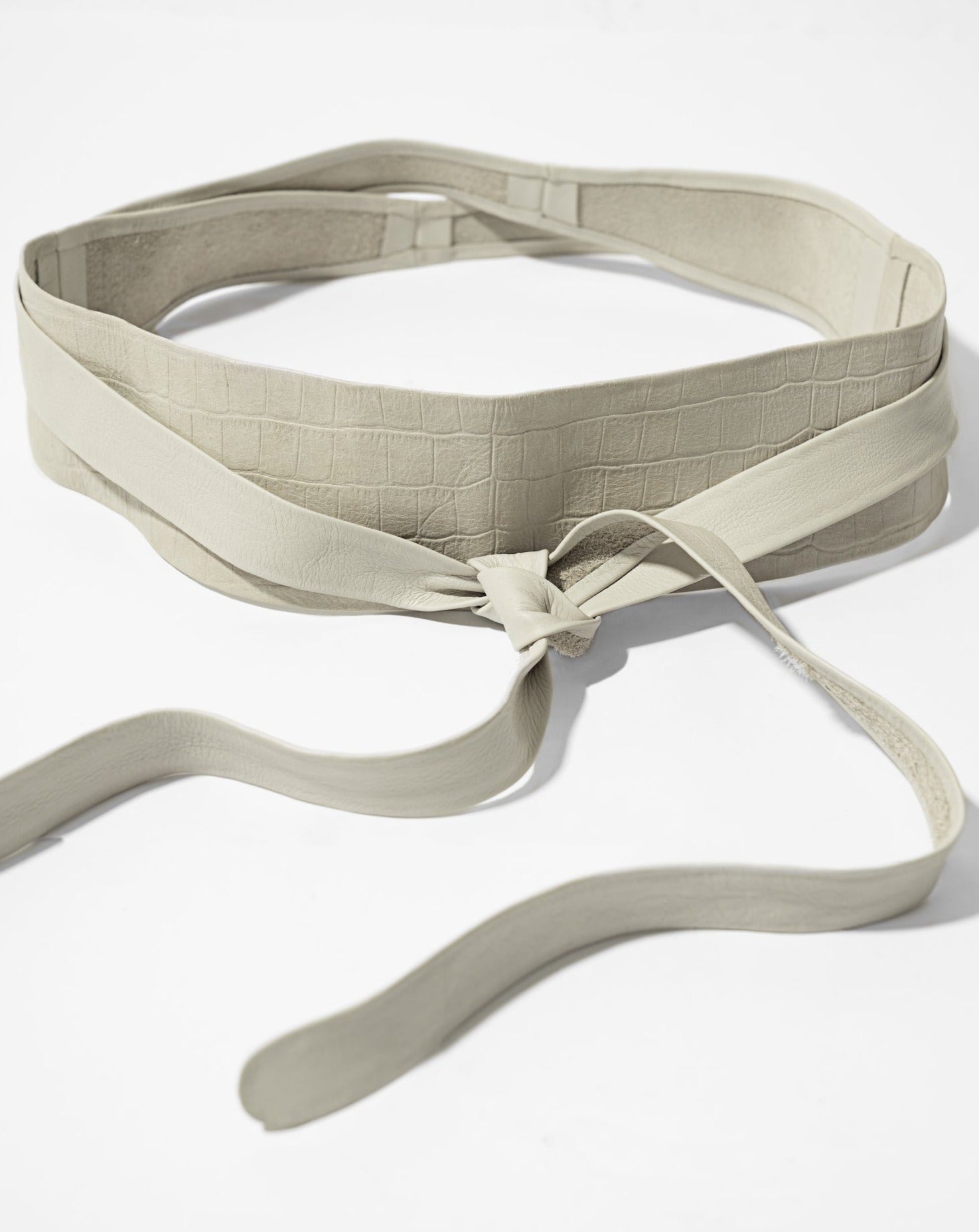 Wrap Leather Belt - Light Taupe Croco