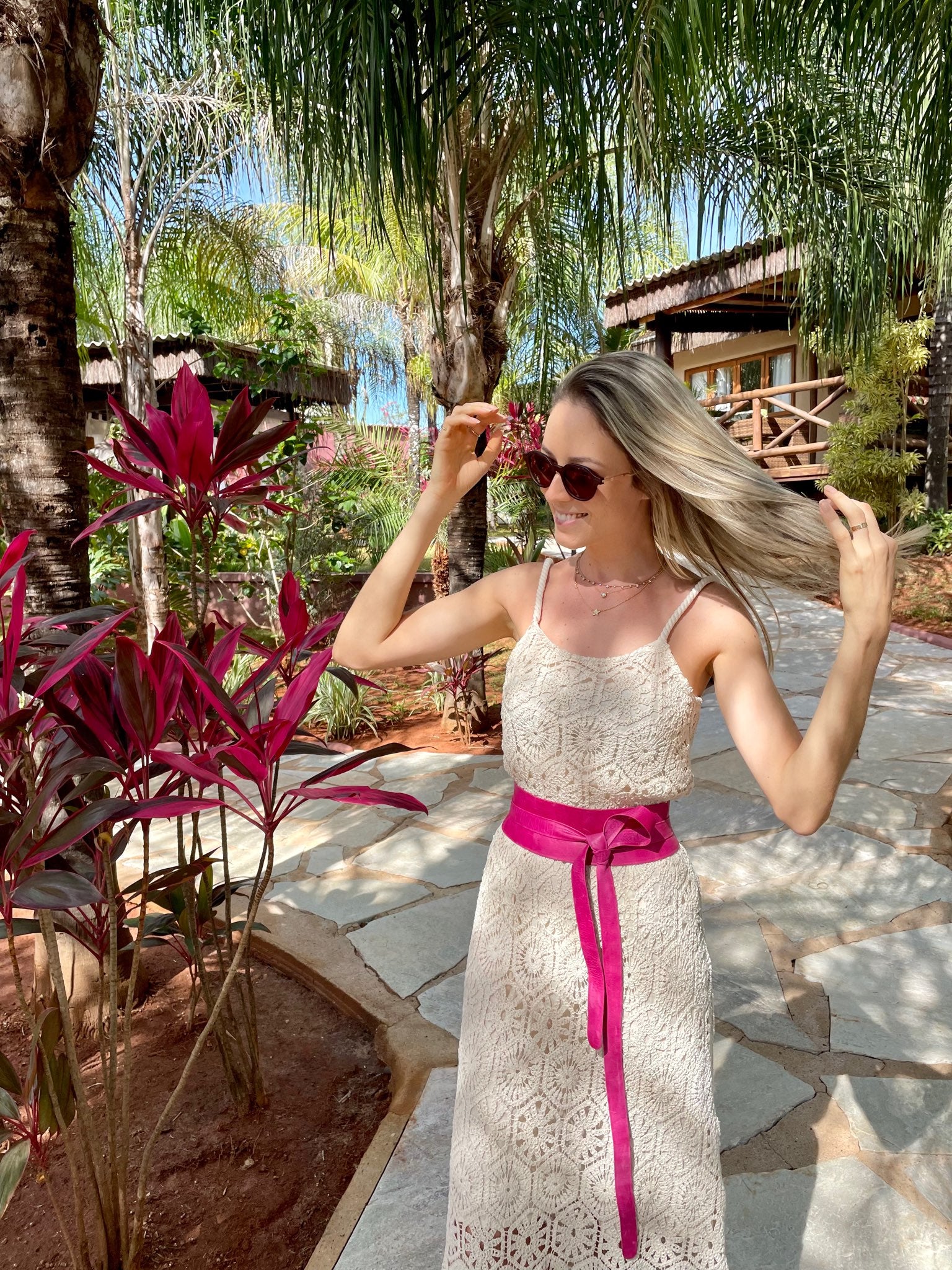 Wrap Leather Belt - Fuchsia