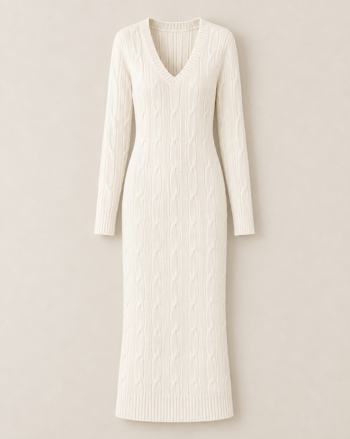 Cable Knit Sweater Dress - Ivory