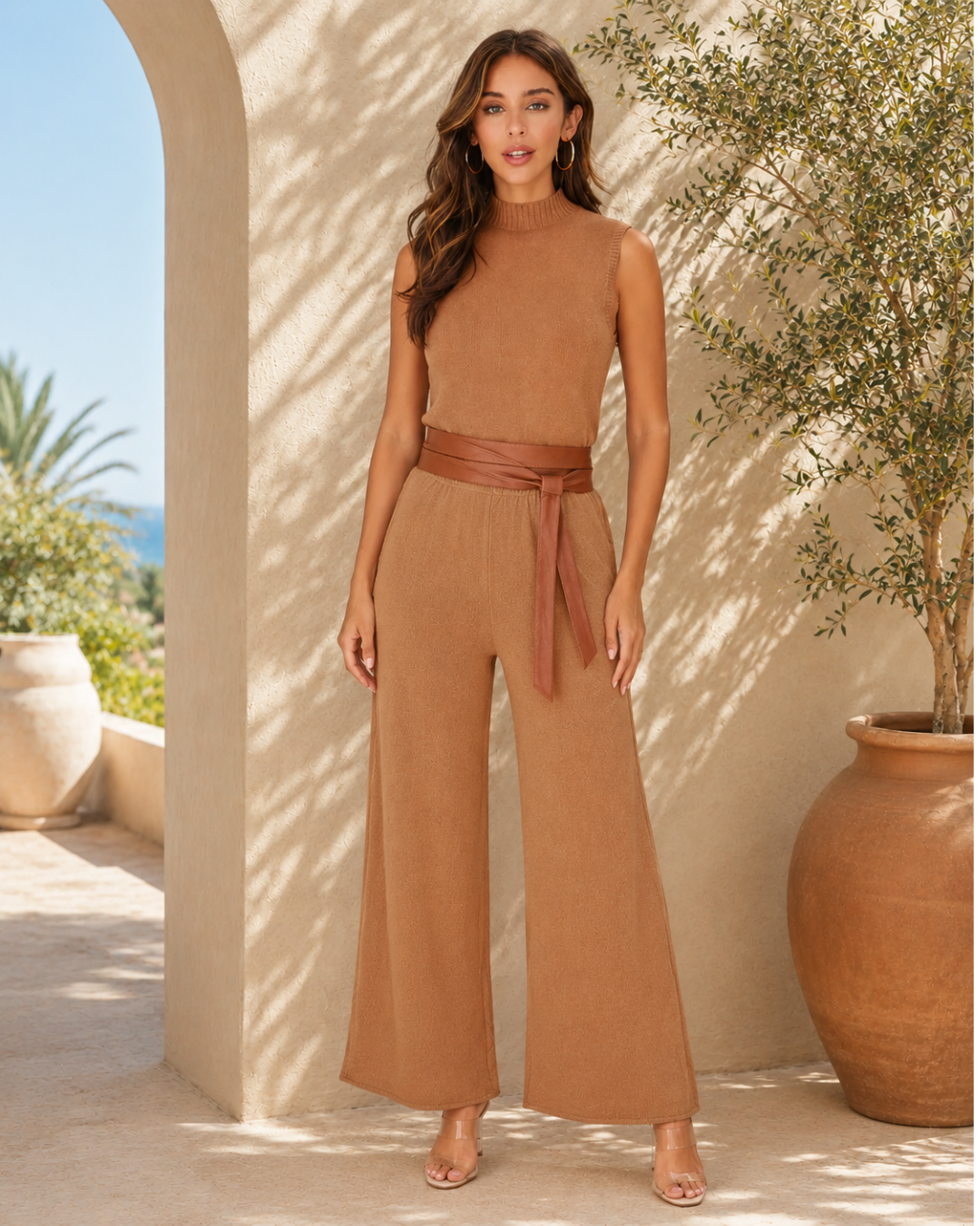 Knit Flare Pant - Camel