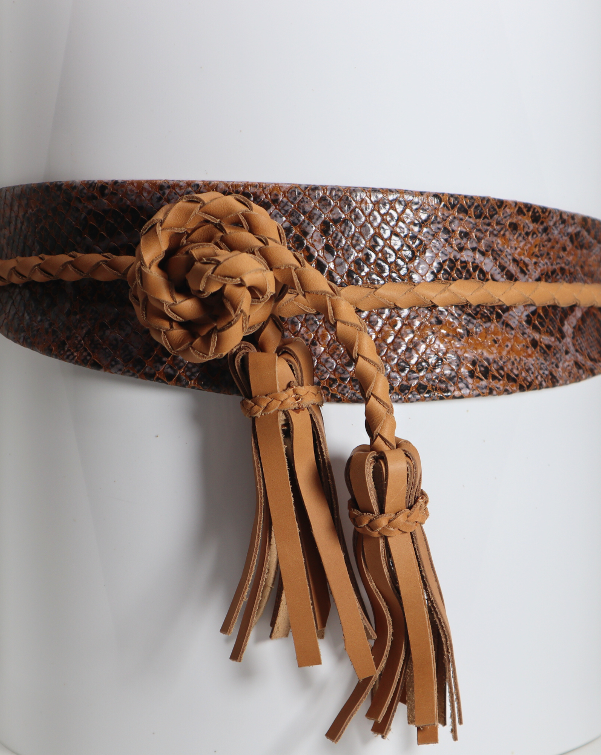 Lucky Wrap Leather Belt - Papaya Python
