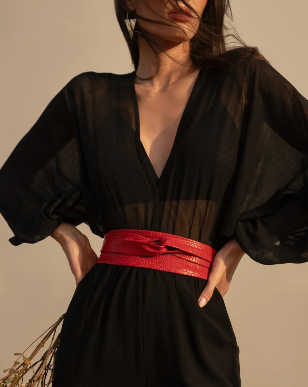 Wrap Leather Belt - Red Small Croco