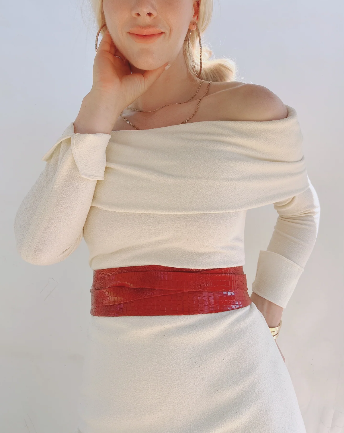 Wrap Leather Belt - Red Small Croco