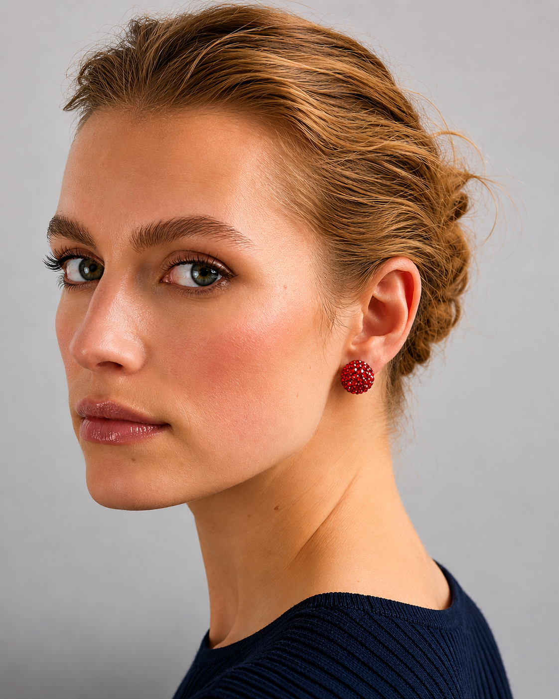 Ball Stud Earrings - Red
