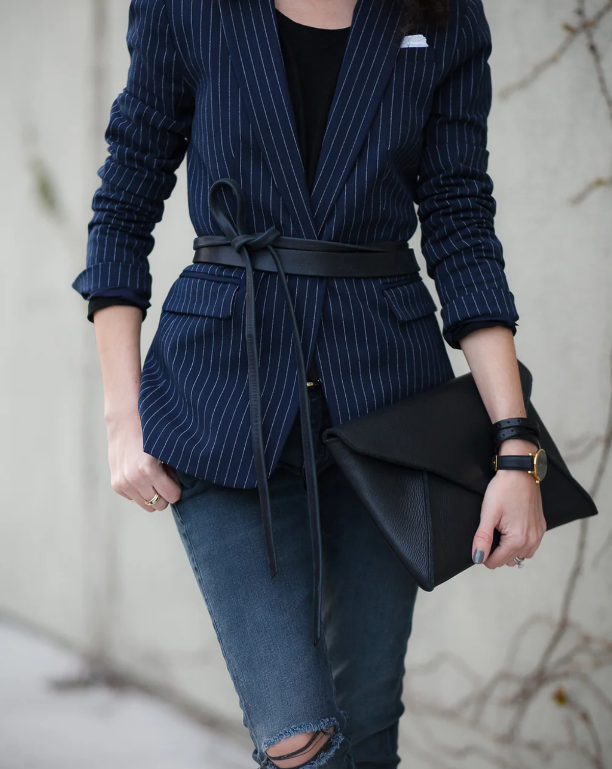 Skinny Wrap Leather Belt - Black