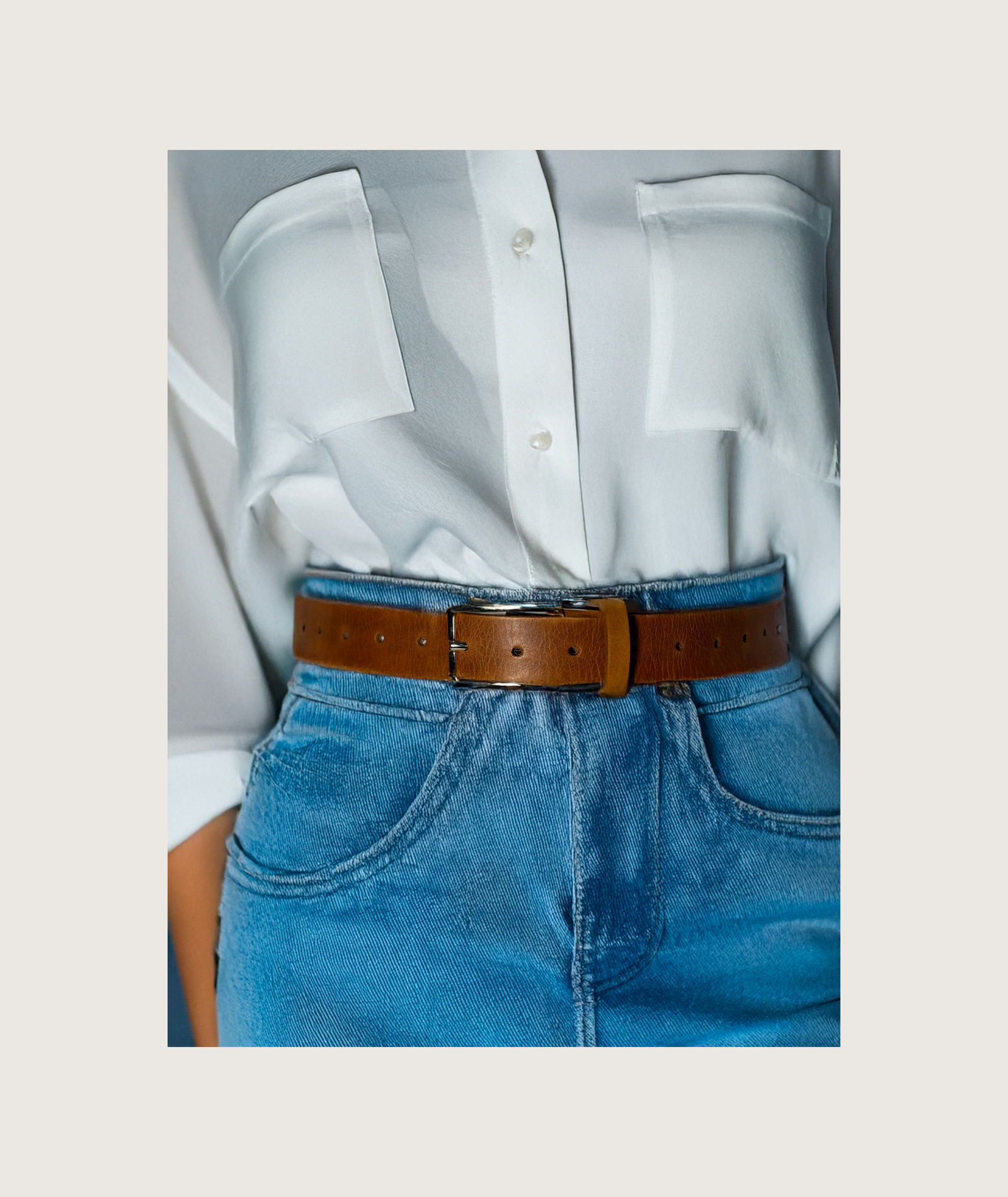 Chic Horizon Leather Belt - Cognac