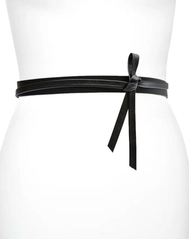 Skinny Wrap Leather Belt - Black