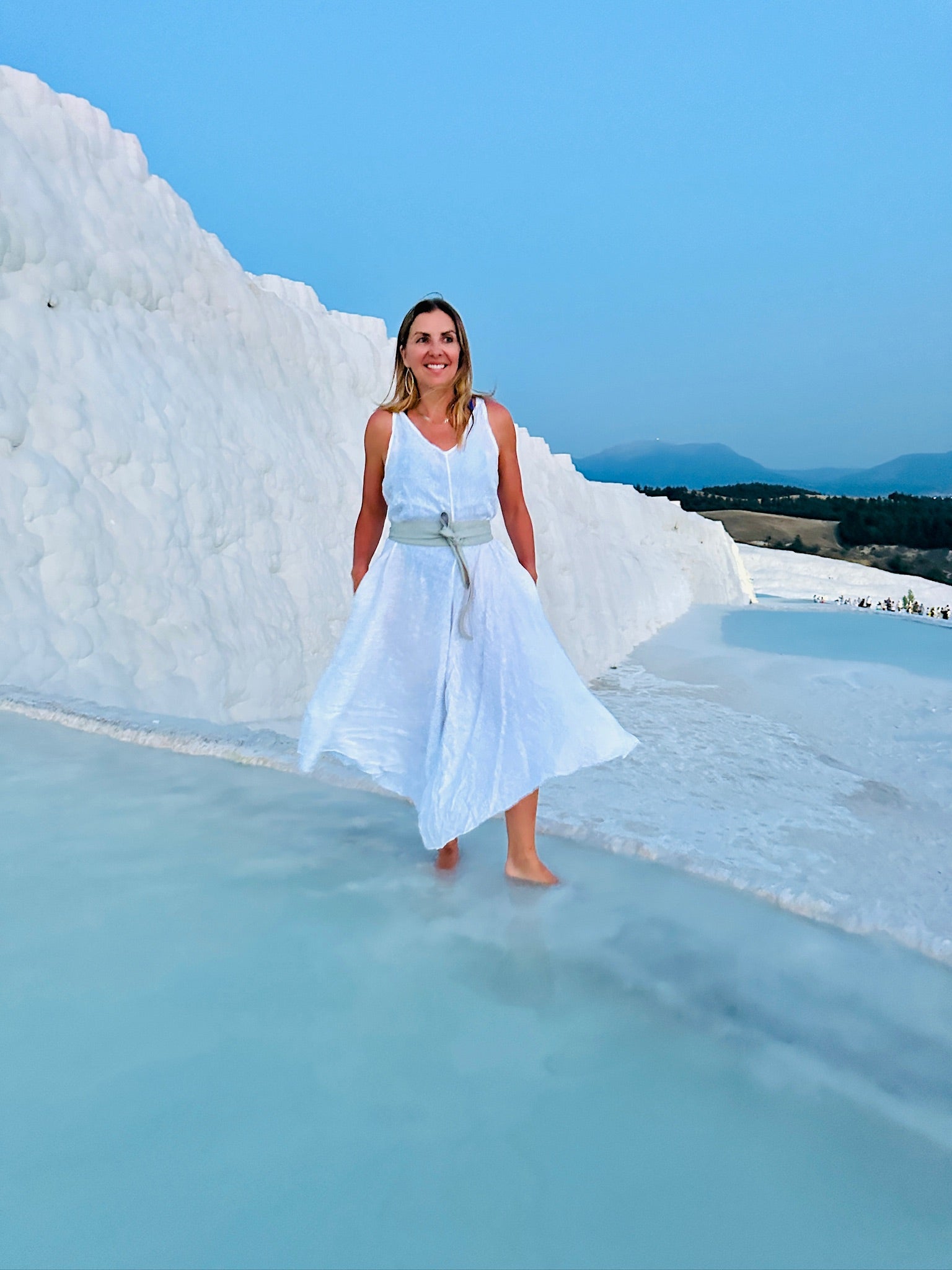 Jumpsuit Tie Shoulder V-Neck Linen - White