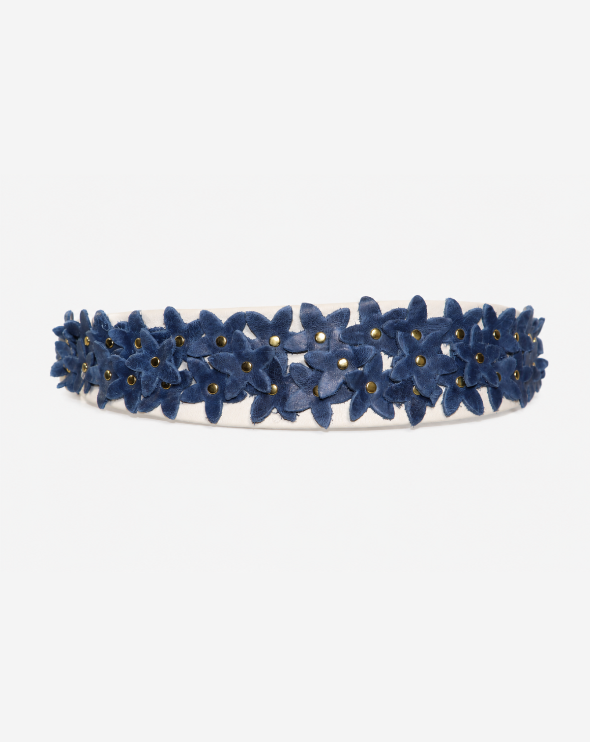 Flower Naomi Leather Belt - Marfil & Indigo