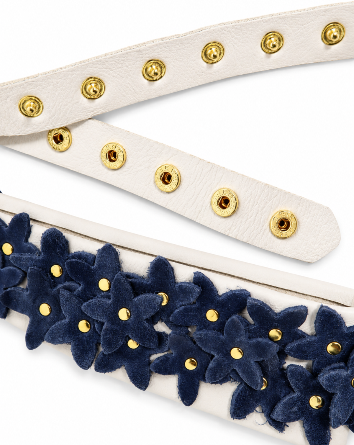 Flower Naomi Leather Belt - Marfil & Indigo