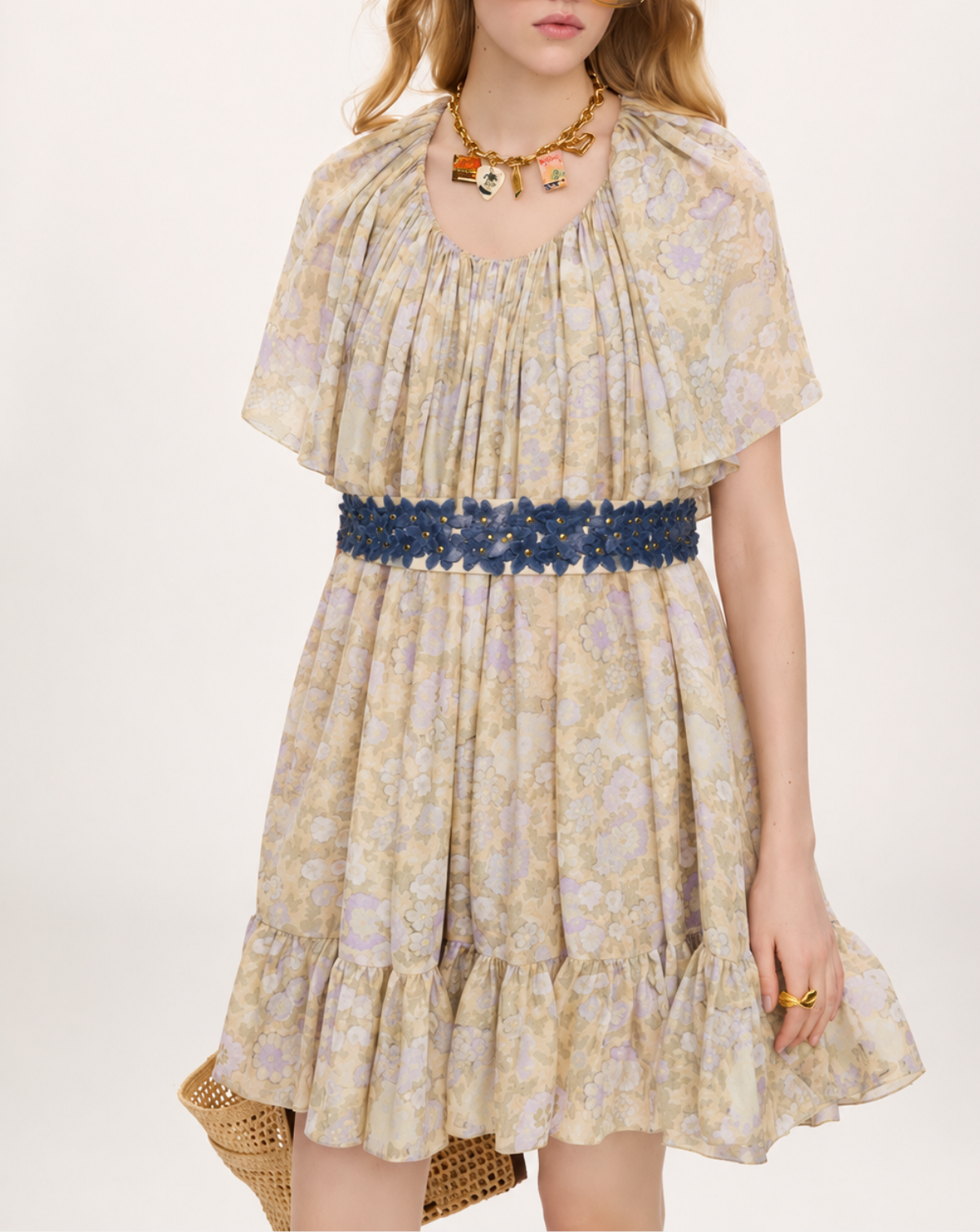 Flower Naomi Leather Belt - Marfil & Indigo
