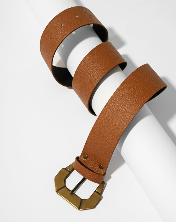 Gem Leather Belt - Cognac