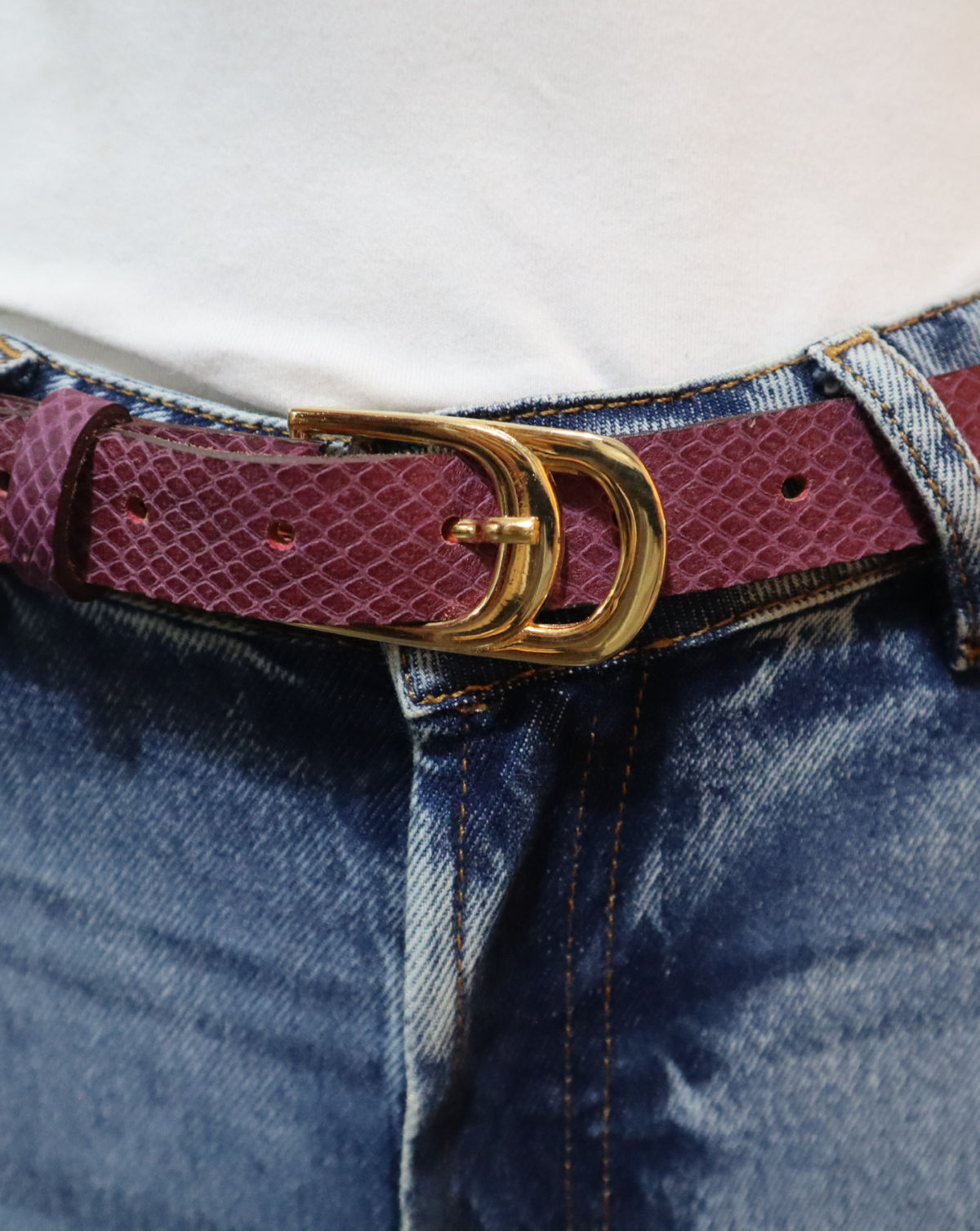 Infinity Leather Belt - Orchid Croco