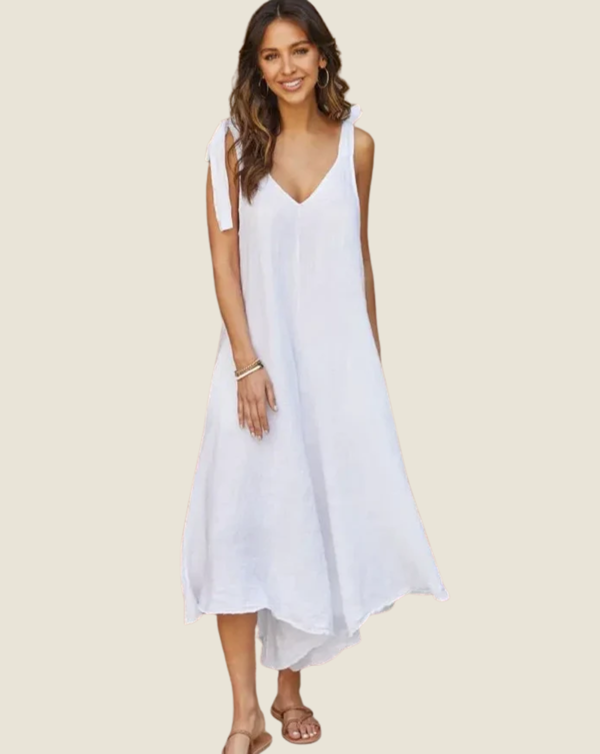Jumpsuit Tie Shoulder V-Neck Linen - White