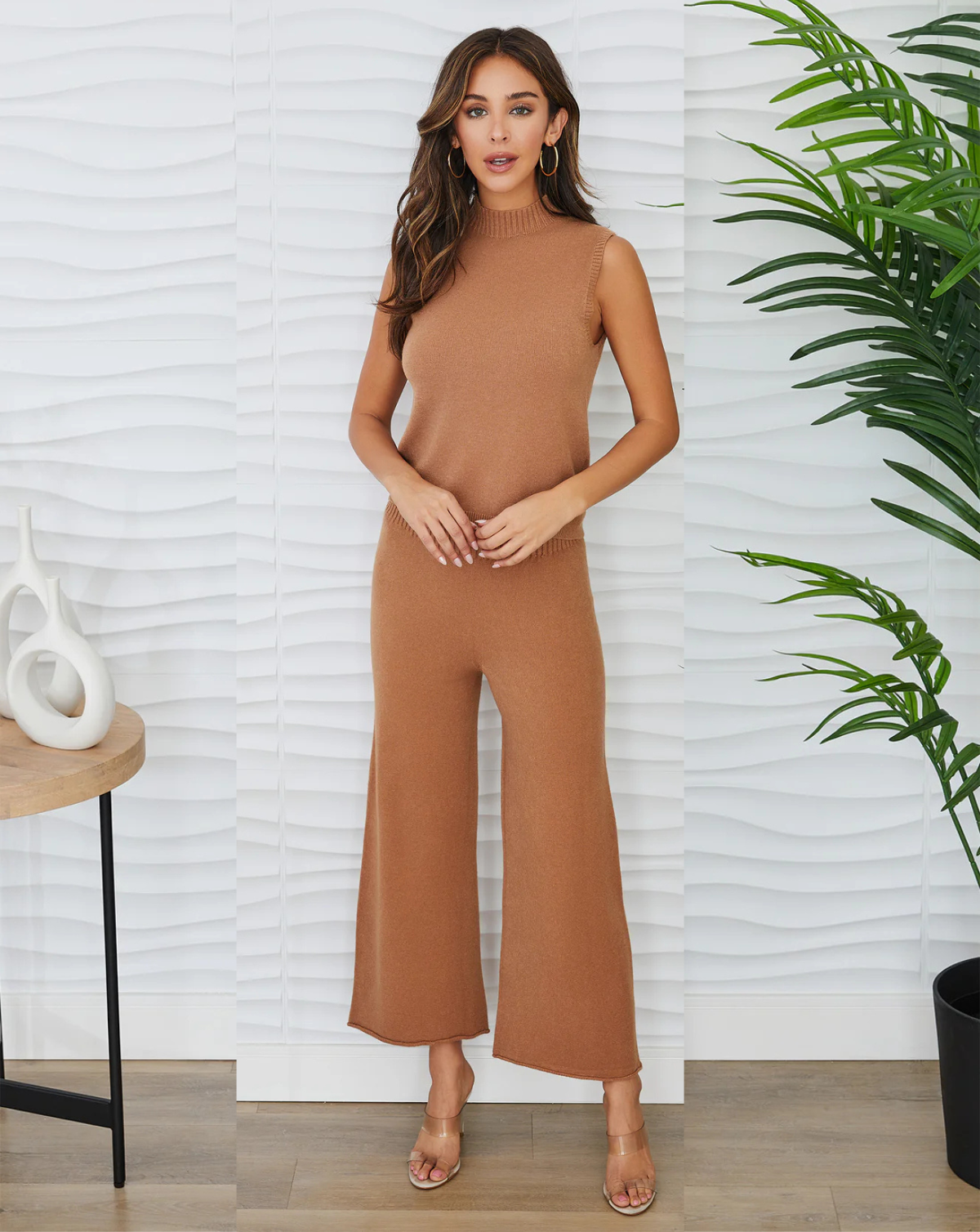 Telluride Crop Knit Flare Cozy Pant - Camel