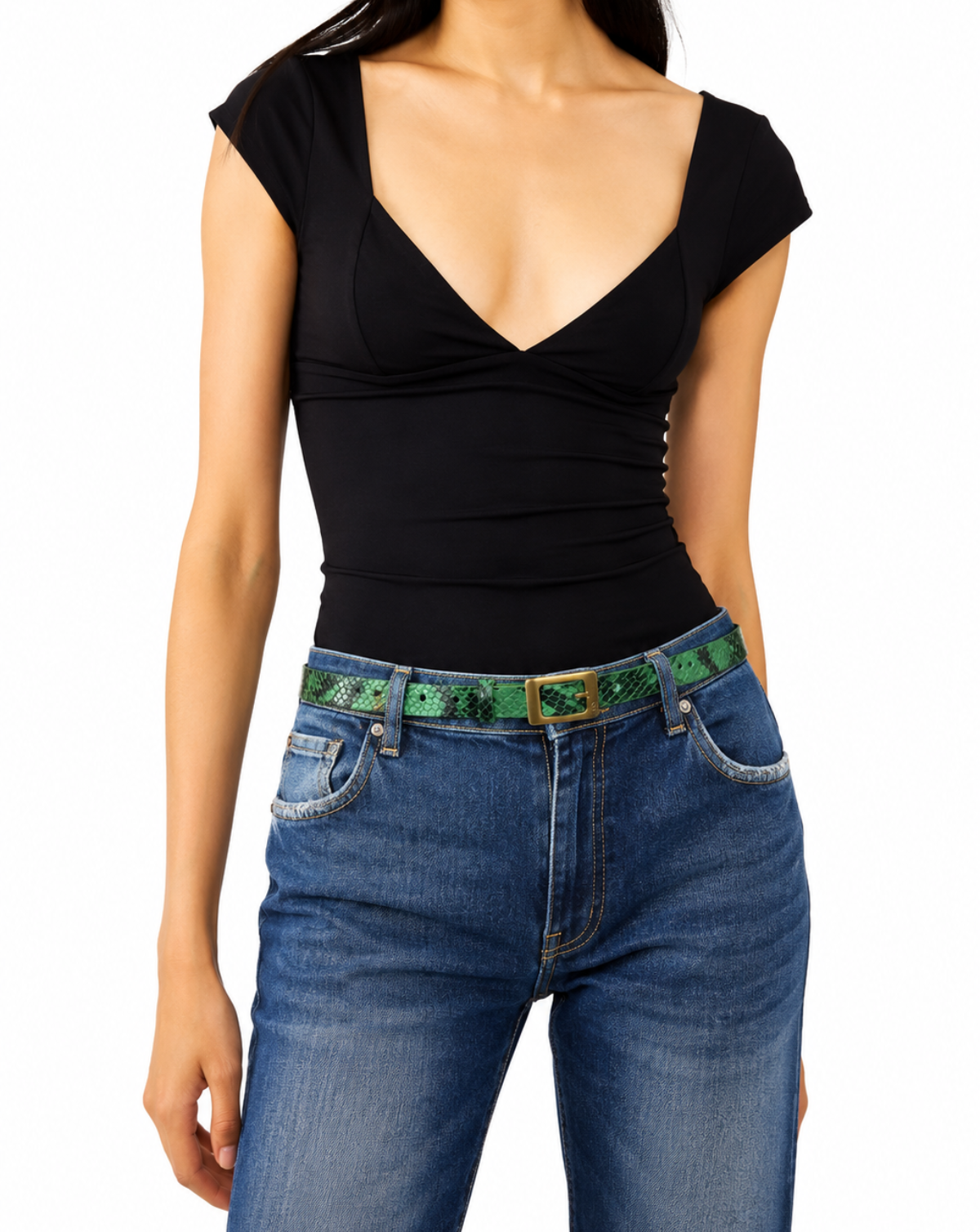 Refined Jean Belt - Green Python