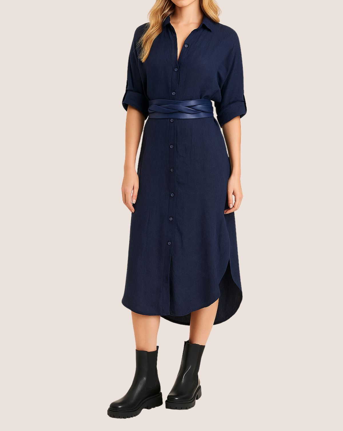 Solid Midi-Length Dress - Black