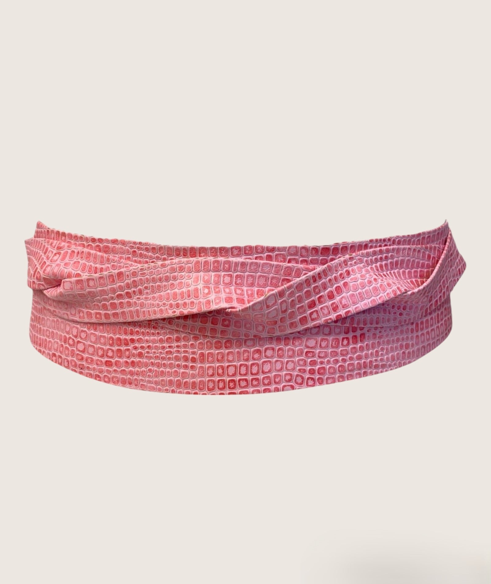 Wrap Leather Belt - Baby Pink Croco