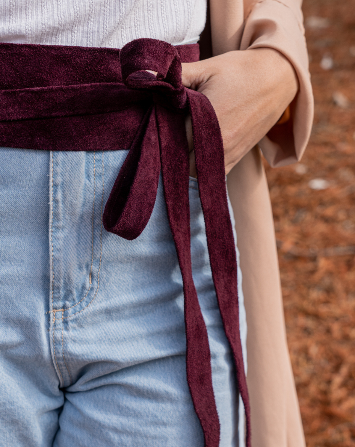 Wrap Suede Leather Belt - Berry