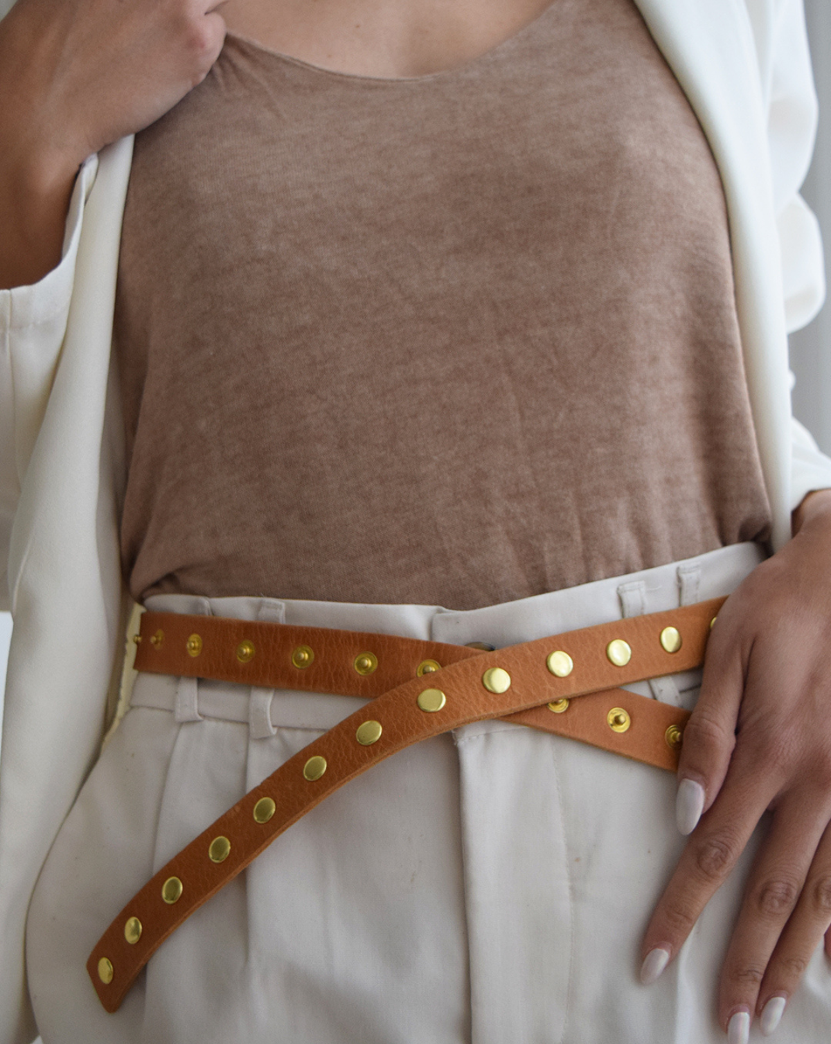 Callie Snap Leather Belt - Cognac