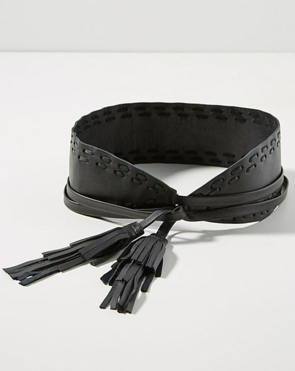 Faith Wrap Leather Belt - Black