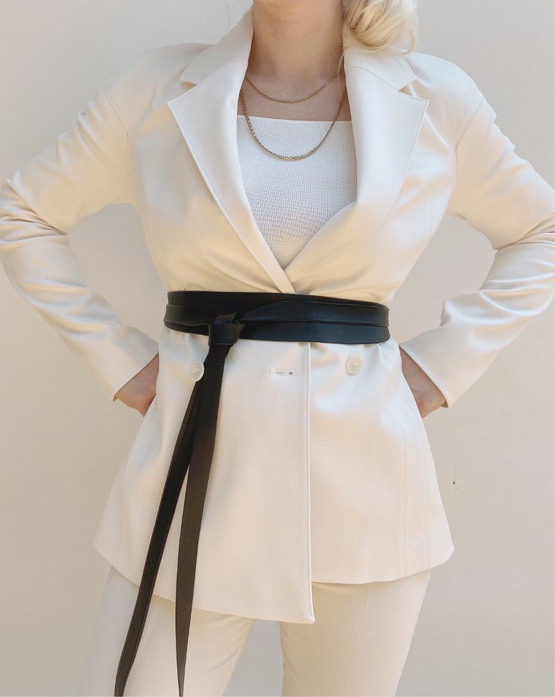 Midi Wrap Leather Belt - Black