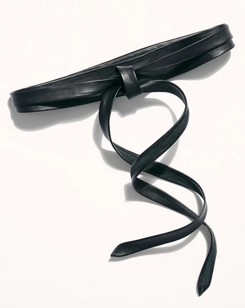 Midi Wrap Leather Belt - Black