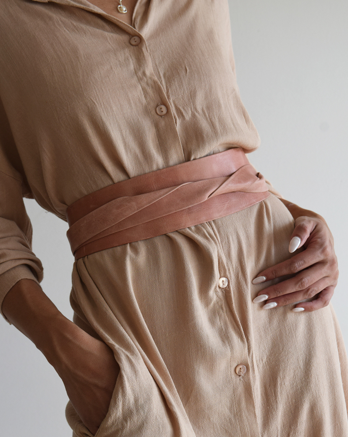 Wrap Leather Belt - Peach