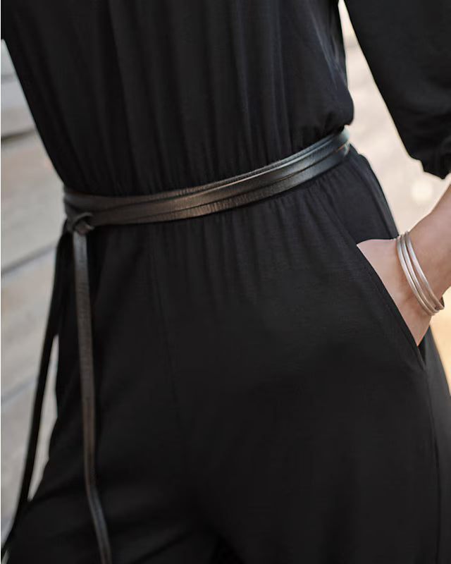 Skinny Wrap Leather Belt - Black