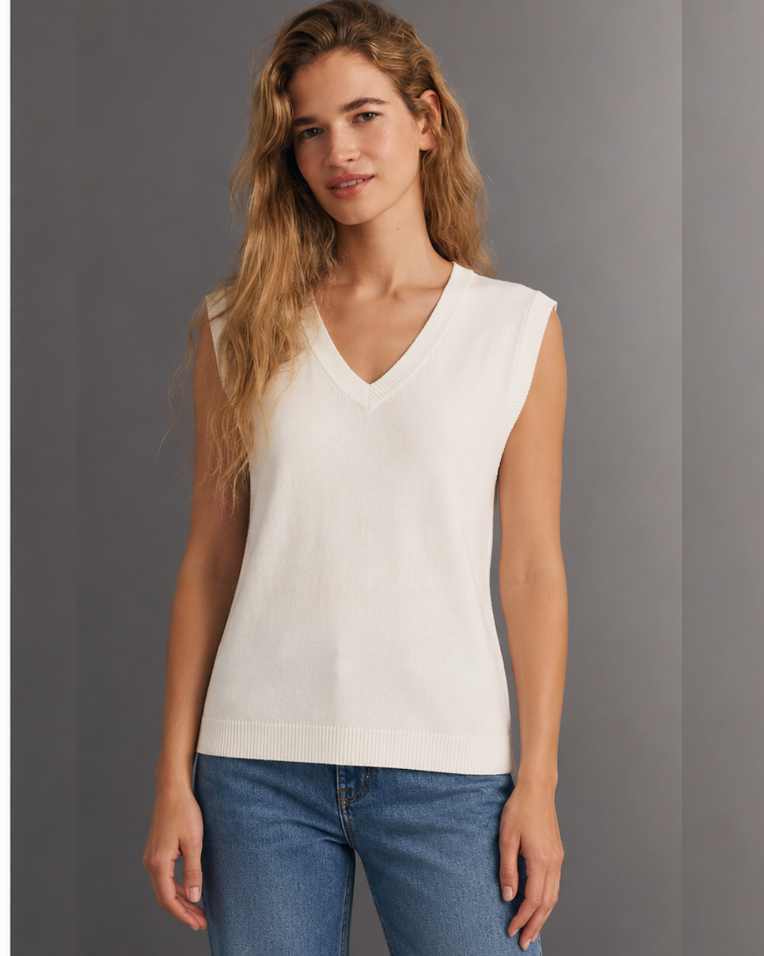 V-Neck Sweater Vest - Ivory