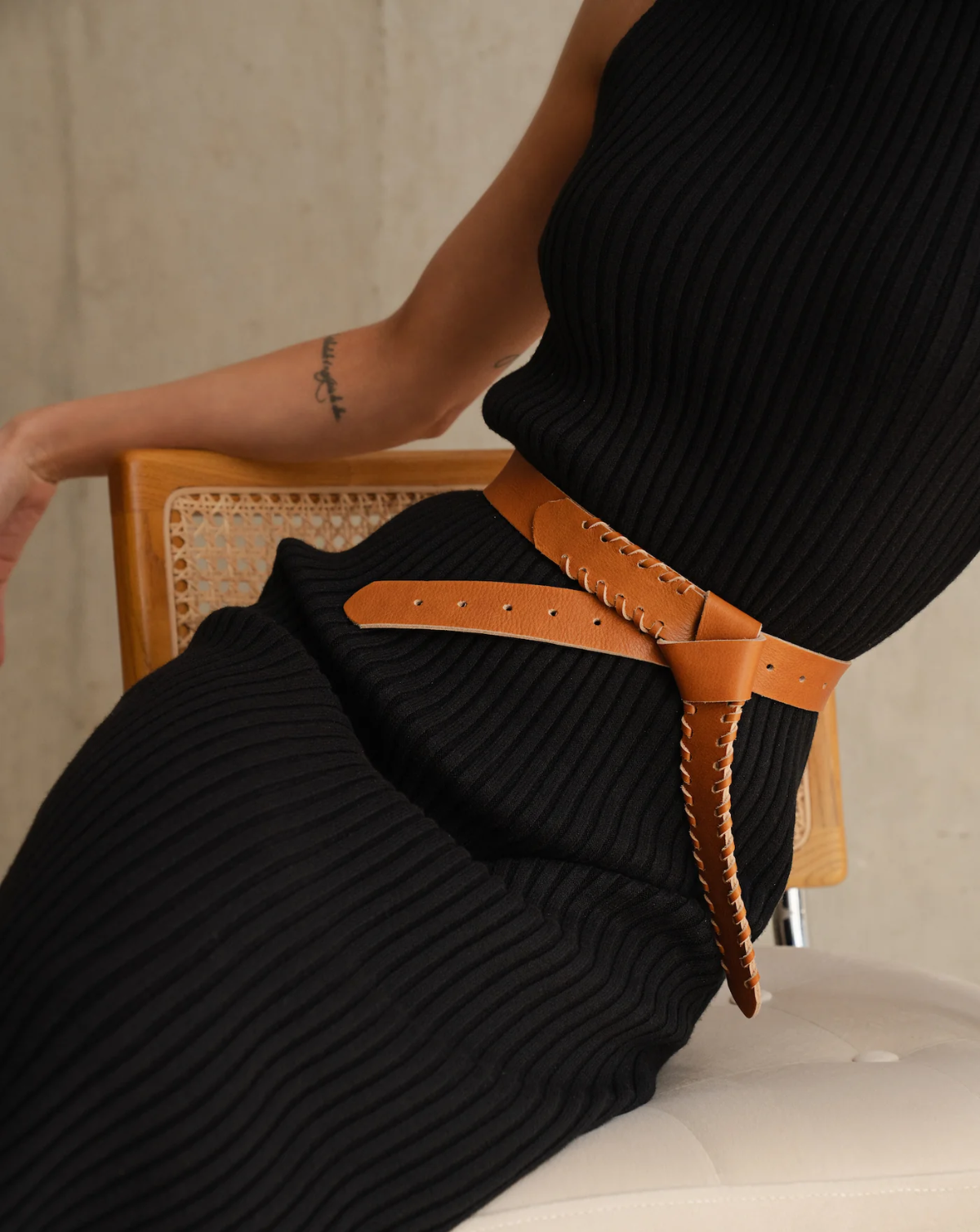 Vintage Charm Leather Belt - Cognac