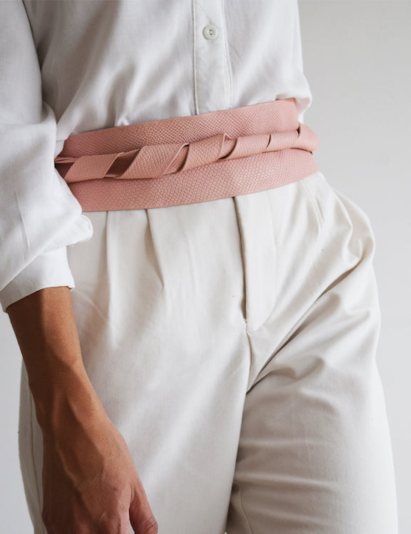Wrap Leather Belt - Pink Python