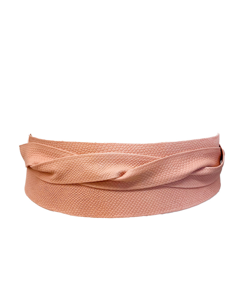 Wrap Leather Belt - Pink Python