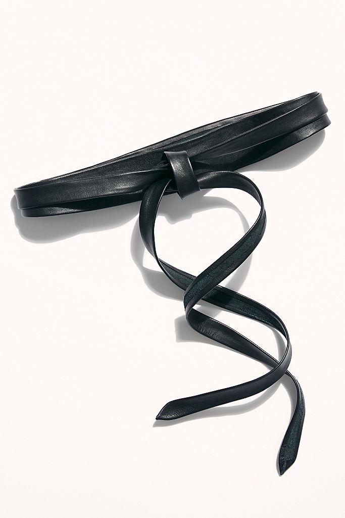 Midi Wrap Leather Belt - Black