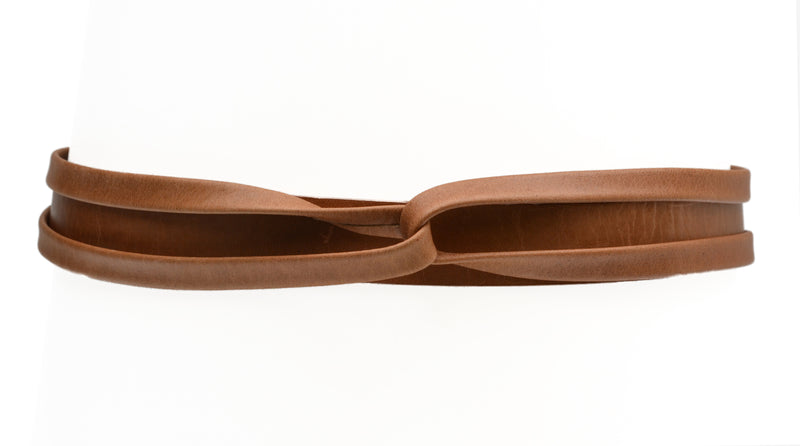 Skinny Wrap Leather Belt - Cognac