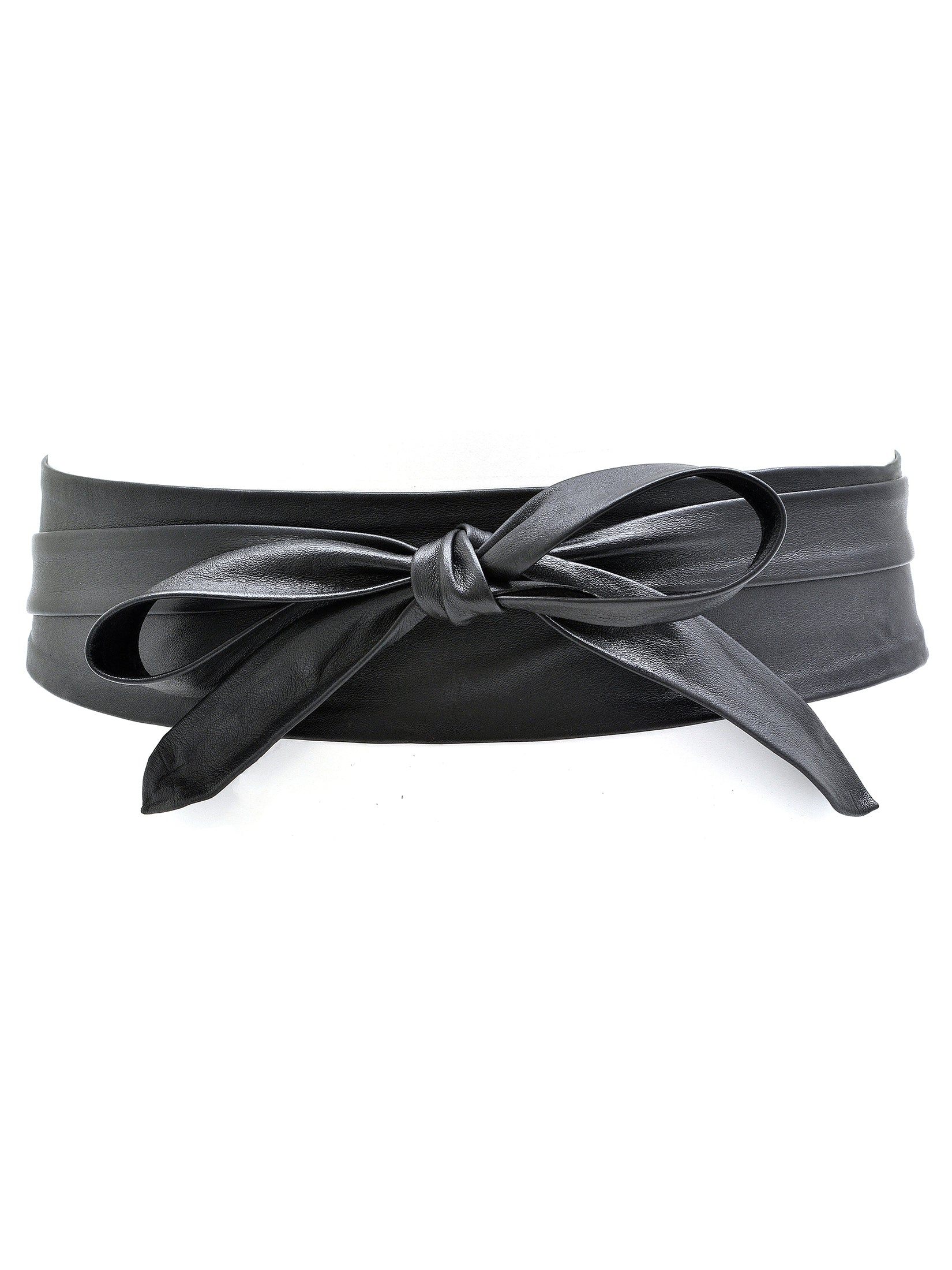 Black leather tie top belt